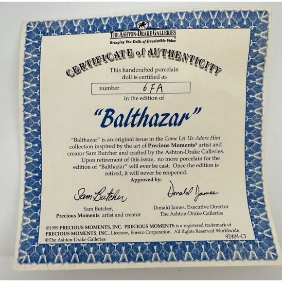 The Ashton-Drake Galleries Authentic Wise Men Balthazar Porcelain Doll 1999 - Picture 8 of 9